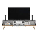 TUHOME Huna TV Stand with Hinged Storage Drawers, Central Open Shelves and Cable Management Offering Modern Entertainment Organization and Durable Engineered Wood Construction with Spacious Top Surface for Media Setups