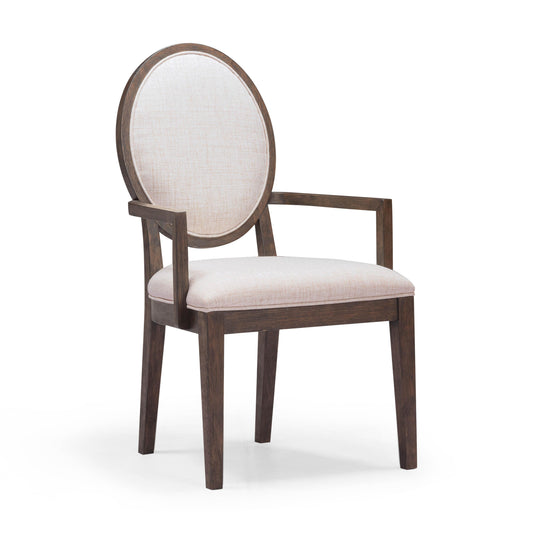 Mila Dark Brown and Beige Performance Fabric Dining Armchair