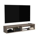 TUHOME Warrior Floating TV Stand with Two Open Media Shelves, Integrated Cable Management, Wall-Mounted Space-Saving Design, Modern Storage Solution for Electronics and Décor, Ideal for Enhancing Contemporary Living Rooms