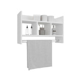 TUHOME Starke Bathroom Wall Shelf with Wide Upper Storage Surface, Three Compact Middle Shelves and Integrated Towel Bar, Space-Saving Organizer for Toiletries, Towels and Decor in Modern or Traditional Bathroom Settings