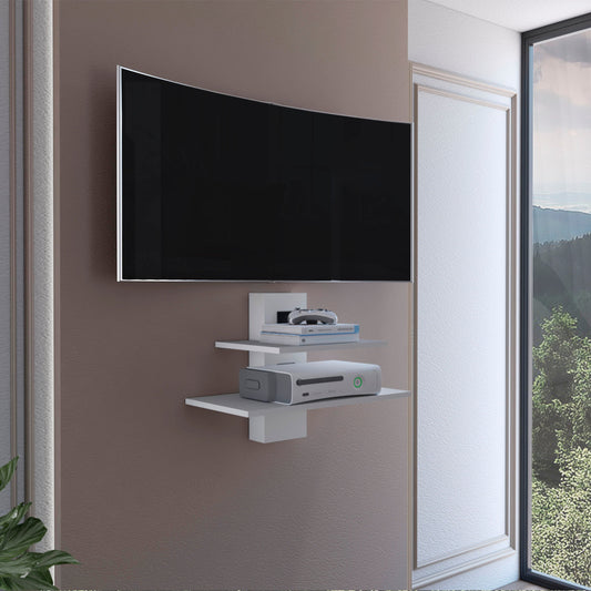 TUHOME Burgos Floating Shelf Two-Tier Wall Mounted Storage Unit with Wide Display Platforms, Integrated Cable Management System and Modern Space-Saving Design in Durable Engineered Wood for Home or Office Use