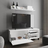 TUHOME Bryce TV Stand with Two Concealed Storage Doors, Open Media Shelves and Wide Top Surface, Modern Entertainment Unit for Living Rooms, Game Rooms or Home Theaters, Functional Organization for Electronics and Decor