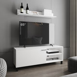 TUHOME Bryce TV Stand with Two Concealed Storage Doors, Open Media Shelves and Wide Top Surface, Modern Entertainment Unit for Living Rooms, Game Rooms or Home Theaters, Functional Organization for Electronics and Decor