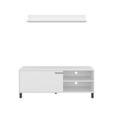 TUHOME Bryce TV Stand with Two Concealed Storage Doors, Open Media Shelves and Wide Top Surface, Modern Entertainment Unit for Living Rooms, Game Rooms or Home Theaters, Functional Organization for Electronics and Decor
