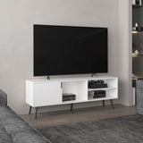 TUHOME Vulcan 63" Wide Modern TV Stand with One Cabinet, Three Open Shelves and Cable Management, Stylish Entertainment Console for 70" TV, Living Room Media Unit with Storage for Devices, Decor and Accessories