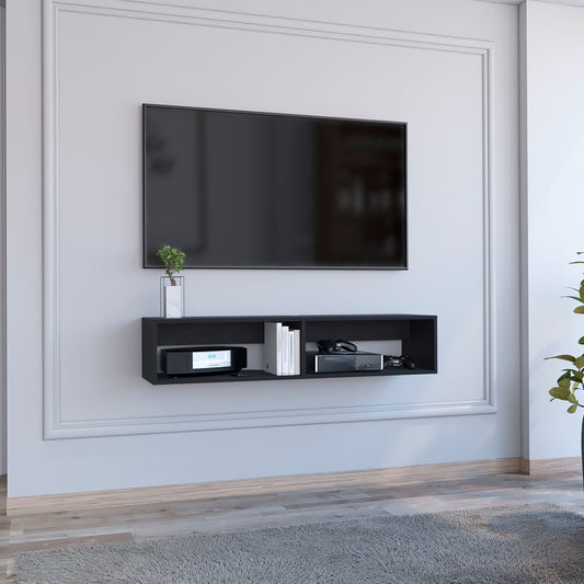 TUHOME Rockwood Floating TV Stand Wall-Mounted Entertainment Shelf with Wide Top Surface, Dual Open Storage Compartments, Integrated Cable Management System and Modern Space-Saving Design for Living Rooms or Offices