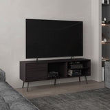 TUHOME Vulcan 63" Wide Modern TV Stand with One Cabinet, Three Open Shelves and Cable Management, Stylish Entertainment Console for 70" TV, Living Room Media Unit with Storage for Devices, Decor and Accessories