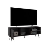 TUHOME Vulcan 63" Wide Modern TV Stand with One Cabinet, Three Open Shelves and Cable Management, Stylish Entertainment Console for 70" TV, Living Room Media Unit with Storage for Devices, Decor and Accessories
