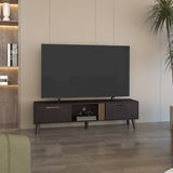 TUHOME Vance 63" Wide TV Stand with Two Pull-Down Cabinets, Open Shelves, Cable Management System, Modern Entertainment Console for Living Room, TV Room, Media Storage and Home Organization