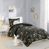 Celestial Gold Starry Sky Metallic Comforter Set, Charcoal