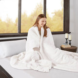 Heated Plush and Berber Electric Bedding Blanket, Ivory