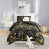Celestial Gold Starry Sky Metallic Comforter Set, Charcoal