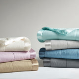 Oversized Down Alternative Blanket with Satin Trim, Taupe