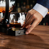 Rotating Whiskey Decanter Globe Set with 2 10OZ Etched Whiskey Glasses