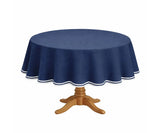 Round Cotton Tablecloth - White Scalloped