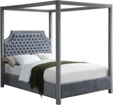 Rowan Velvet Canopy Bed with Luxurious Tufting and Chrome Nailheads for a Regal Bedroom Retreat
