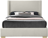 Royce Mid Century Modern Bed with Wingback Headboard and Stylish Gold & Chrome Legs for Elegance