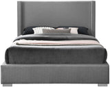 Royce Mid Century Modern Bed with Wingback Headboard and Stylish Gold & Chrome Legs for Elegance