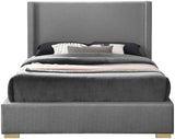 Royce Mid Century Modern Bed with Wingback Headboard and Stylish Gold & Chrome Legs for Elegance