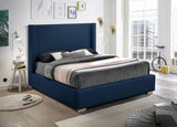 Royce Mid Century Modern Bed with Wingback Headboard and Stylish Gold & Chrome Legs for Elegance