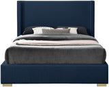Royce Mid Century Modern Bed with Wingback Headboard and Stylish Gold & Chrome Legs for Elegance