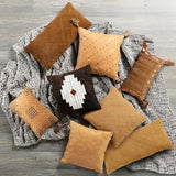 Genuine Leather & Suede Arrow Tasseled Lumbar Pillow