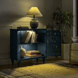 32" Tall 2 Door Blue Accent Cabinet with Built-in LED Light