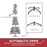 HOMCOM 9 Foot Pencil Snow Flocked Artificial Christmas Tree with Pine Realistic Branches, Pine Cones, Red Berries, Auto Open, Green