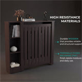 Radiator Cover Cabinet Joseph with Slatted Frame and 3 Shelves, Decorative Heater Cover, Modern Furniture Accent for Living Rooms, Hallways, and Bedrooms, Space-Saving Storage Solution