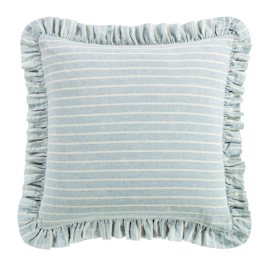 Larkspur 100% Slub Linen Prairie Stripe Ruffled Euro Sham