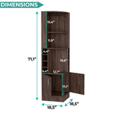 Tuhome Syrah Corner Bar Cabinet with Two External Shelves, Stemware Rack, Eight Cubbies, Modern Design for Living Room or Home Bar