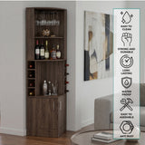 Tuhome Syrah Corner Bar Cabinet with Two External Shelves, Stemware Rack, Eight Cubbies, Modern Design for Living Room or Home Bar