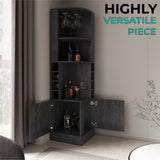 Tuhome Syrah Corner Bar Cabinet with Two External Shelves, Stemware Rack, Eight Cubbies, Modern Design for Living Room or Home Bar