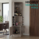Tuhome Syrah Corner Bar Cabinet with Two External Shelves, Stemware Rack, Eight Cubbies, Modern Design for Living Room or Home Bar