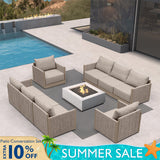 PURPLE LEAF Sanori Classical without Table Beige Patio Conversation Set with Cushions and Ottoman for Deck