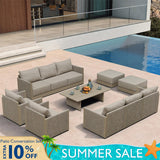 PURPLE LEAF Sanori Classical with Table Beige Patio Conversation Set with Cushions and Ottoman for Poolside