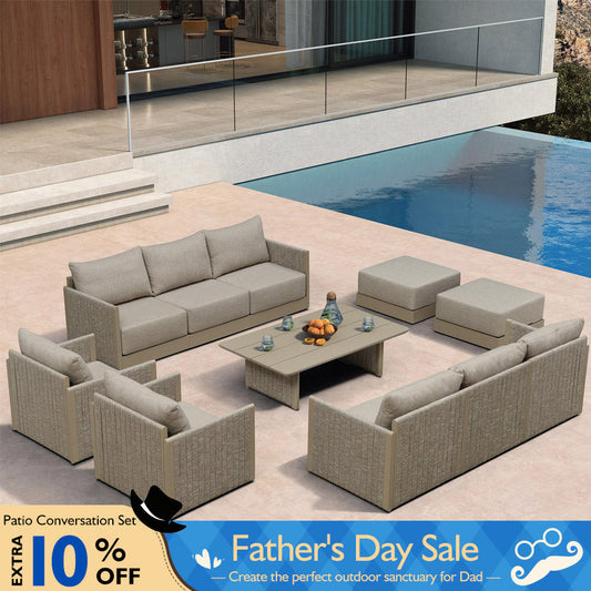 PURPLE LEAF Sanori Classical with Table Beige Patio Conversation Set with Cushions and Ottoman for Poolside