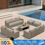 PURPLE LEAF Sanori Classical with Table Beige Patio Conversation Set with Cushions and Ottoman for Poolside