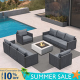 PURPLE LEAF Sanori Classical without Table Grey Patio Conversation Set with Cushions and Ottoman for Deck