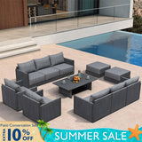 PURPLE LEAF Sanori Classical with Table Grey Patio Conversation Set with Cushions and Ottoman for Poolside