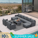 PURPLE LEAF Sanori Grey Symmetrical Outdoor Sectional Modular Design with Cushions and Ottoman for Porch