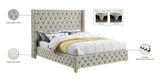 Savan Velvet Bed with Deep Button Tufting and Customizable Gold or Chrome Legs for Luxury Style