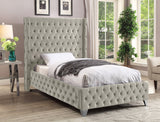 Savan Velvet Bed with Deep Button Tufting and Customizable Gold or Chrome Legs for Luxury Style