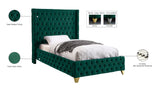 Savan Luxe Velvet Bed with Wingback Design, Deep Tufting, and Customizable Gold or Chrome Legs