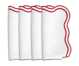 White and Red Napkins with Scallop Trim