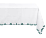 White Cloth Tablecloths - Green Embroidered