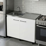 Tuhome Napoles Utility Sink with Cabinet, Stainless Steel Countertop, Interior Storage Shelf, Wide Dual-Door Base Cabinet, Modern Multi-Purpose Laundry and Kitchen Utility Station for Home Organization