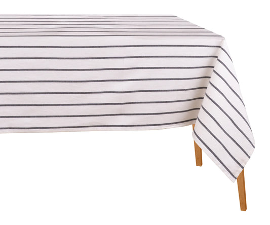 Black and White Striped Cotton Tablecloth
