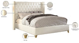 Soho Elegant Leather Wing Bed with Gold Nail Head Details and Deep Tufted Design for Modern Style