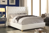 Soho Elegant Leather Wing Bed with Gold Nail Head Details and Deep Tufted Design for Modern Style
